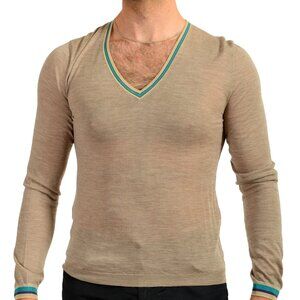 Prada Men's Gray 100% Wool V-Neck Pullover Sweater US S IT 48